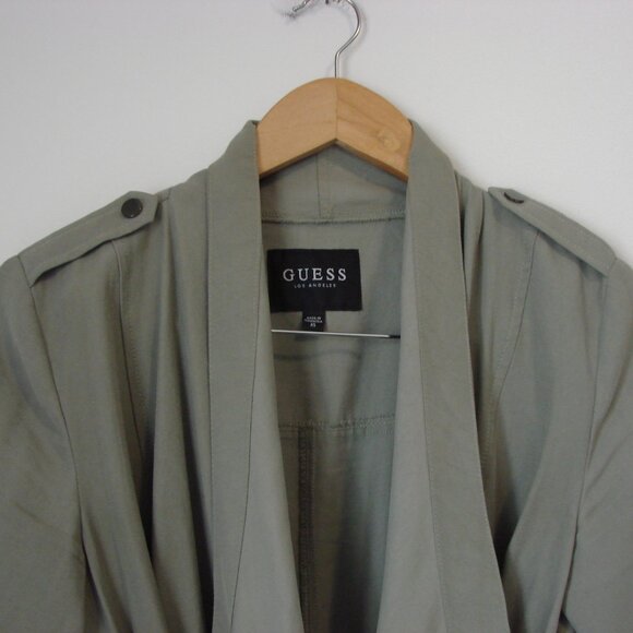 Duster Trench Coat Utility Olive Green Waterfall Front Flowy Size XS Small - Picture 12 of 16